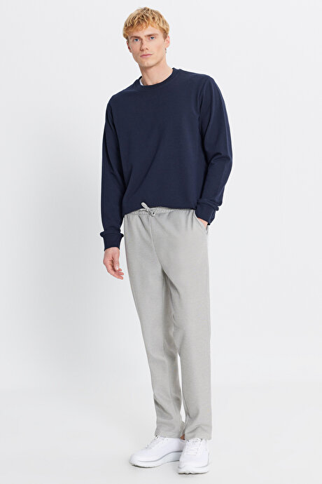 Pamuklu Standart Fit Normal Kesim Beli Bağlamalı Yan Cepli Jakarlı Haki Melanj Eşofman Altı resmi