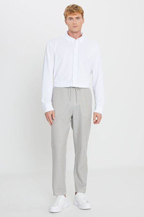 Pamuklu Standart Fit Normal Kesim Beli Bağlamalı Yan Cepli Jakarlı Haki Melanj Eşofman Altı resmi