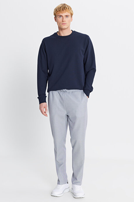 Pamuklu Standart Fit Normal Kesim Beli Bağlamalı Yan Cepli Jakarlı Lacivert Melanj Eşofman Altı resmi