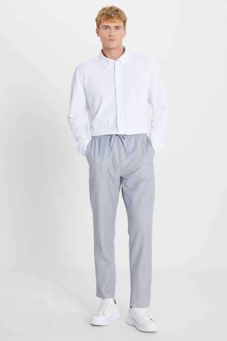 Pamuklu Standart Fit Normal Kesim Beli Bağlamalı Yan Cepli Jakarlı Lacivert Melanj Eşofman Altı resmi