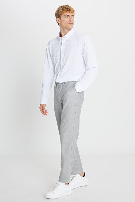 Pamuklu Standart Fit Normal Kesim Beli Bağlamalı Yan Cepli Jakarlı SIYAH MELANJ Eşofman Altı resmi