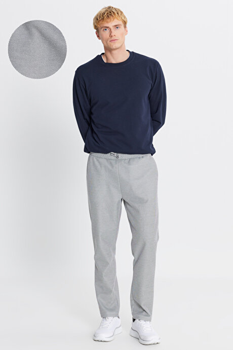 Pamuklu Standart Fit Normal Kesim Beli Bağlamalı Yan Cepli Jakarlı SIYAH MELANJ Eşofman Altı resmi