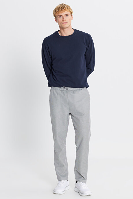 Pamuklu Standart Fit Normal Kesim Beli Bağlamalı Yan Cepli Jakarlı SIYAH MELANJ Eşofman Altı resmi