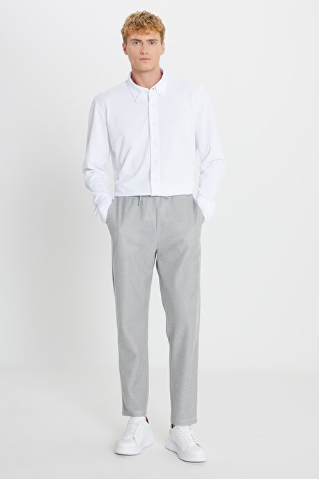 Pamuklu Standart Fit Normal Kesim Beli Bağlamalı Yan Cepli Jakarlı SIYAH MELANJ Eşofman Altı resmi