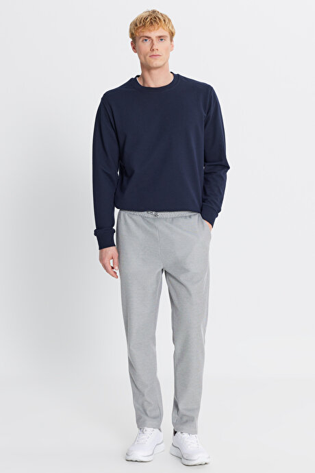 Pamuklu Standart Fit Normal Kesim Beli Bağlamalı Yan Cepli Jakarlı SIYAH MELANJ Eşofman Altı resmi