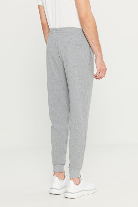 Pamuklu Standart Fit Beli Bağlamalı Desenli Yan Cepli Gri Melanj Eşofman Altı resmi