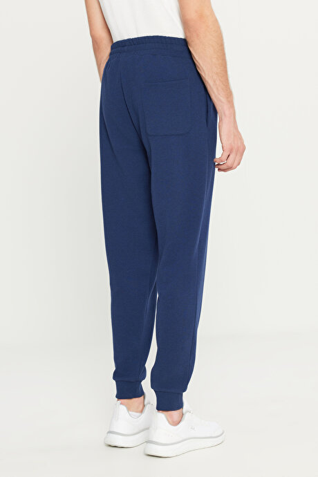 Pamuklu Standart Fit Beli Bağlamalı Desenli Yan Cepli Lacivert Eşofman Altı resmi