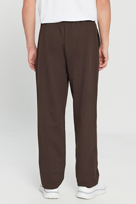 Pamuklu Standart Fit Normal Kesim Beli Bağlamalı Yan Cepli Örme Kahverengi Eşofman Altı resmi