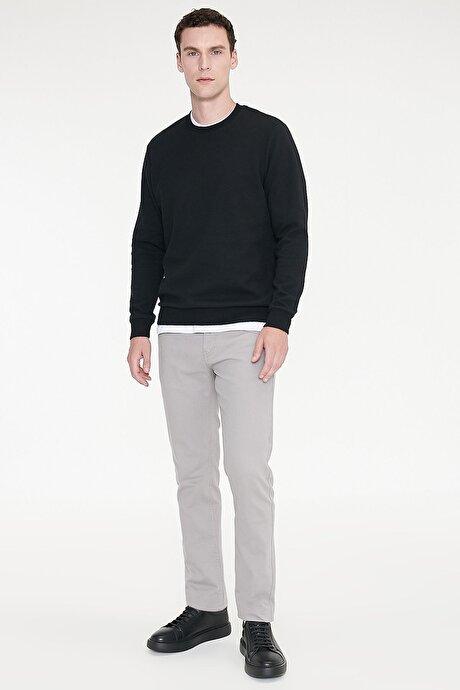 2 İplik Sıcak Tutan Standart Fit Normal Kesim Bisiklet Yaka Dokulu Siyah Sweatshirt resmi