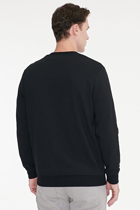2 İplik Sıcak Tutan Standart Fit Normal Kesim Bisiklet Yaka Dokulu Siyah Sweatshirt resmi