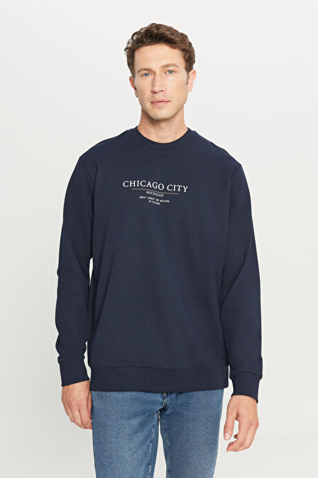 2 İplik Pamuklu Standart Fit Normal Kesim Bisiklet Yaka Lacivert SweatshirtETE052261039LAC