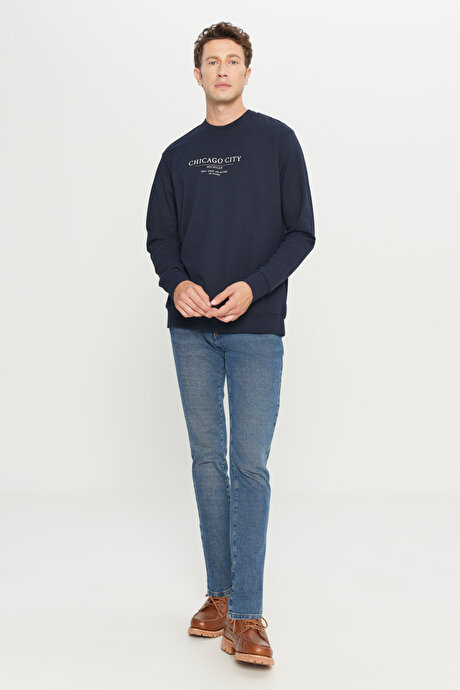 2 İplik Pamuklu Standart Fit Normal Kesim Bisiklet Yaka Lacivert SweatshirtETE052261039LAC