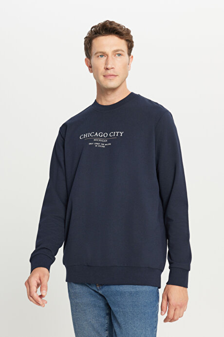 2 İplik Pamuklu Standart Fit Normal Kesim Bisiklet Yaka Lacivert SweatshirtETE052261039LAC