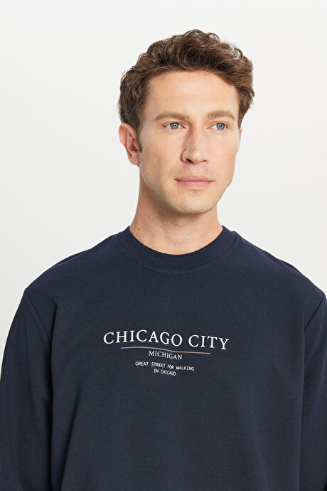 2 İplik Pamuklu Standart Fit Normal Kesim Bisiklet Yaka Lacivert SweatshirtETE052261039LAC