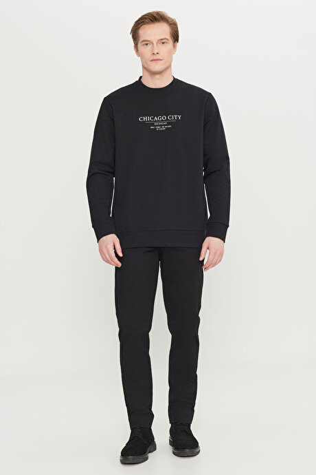 2 İplik Pamuklu Standart Fit Normal Kesim Bisiklet Yaka Siyah Sweatshirt resmi