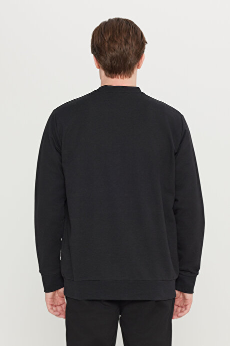 2 İplik Pamuklu Standart Fit Normal Kesim Bisiklet Yaka Siyah Sweatshirt resmi