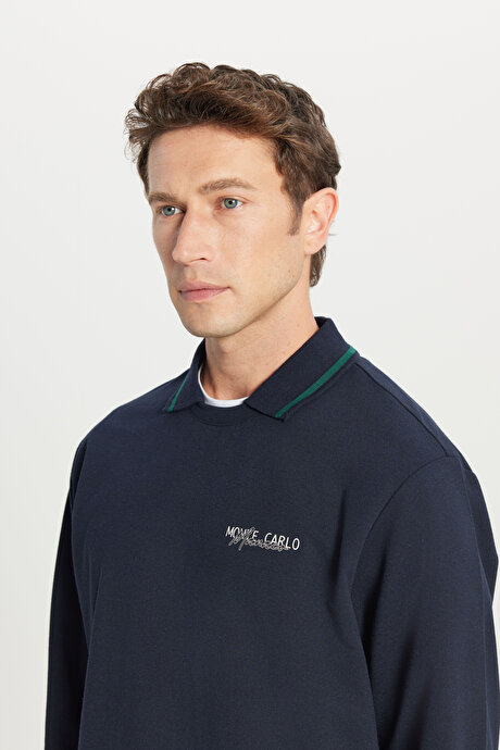 2 İplik Pamuklu Standart Fit Normal Kesim Polo Yaka Lacivert Sweatshirt resmi