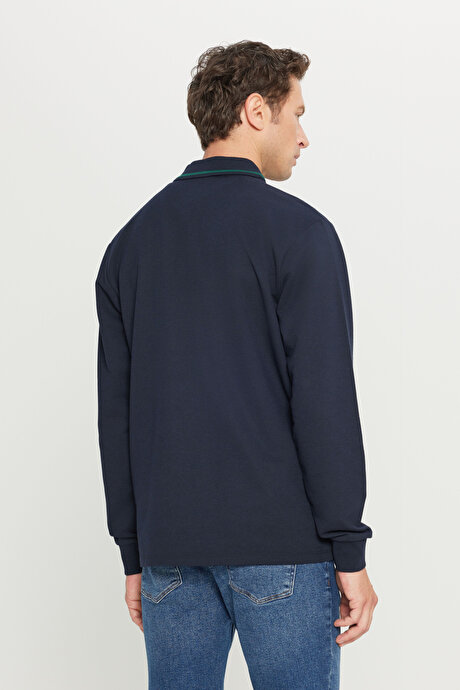 2 İplik Pamuklu Standart Fit Normal Kesim Polo Yaka Lacivert Sweatshirt resmi