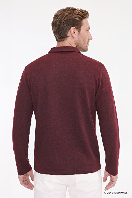 Pamuklu Standart Fit Normal Kesim Polo Yaka Bordo Sweatshirt resmi