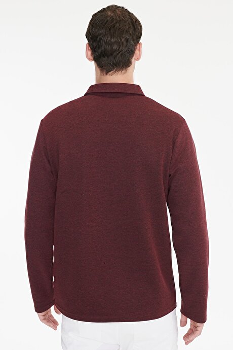 Pamuklu Standart Fit Normal Kesim Polo Yaka Bordo Sweatshirt resmi