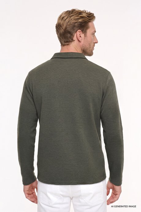 Pamuklu Standart Fit Normal Kesim Polo Yaka Haki Sweatshirt resmi