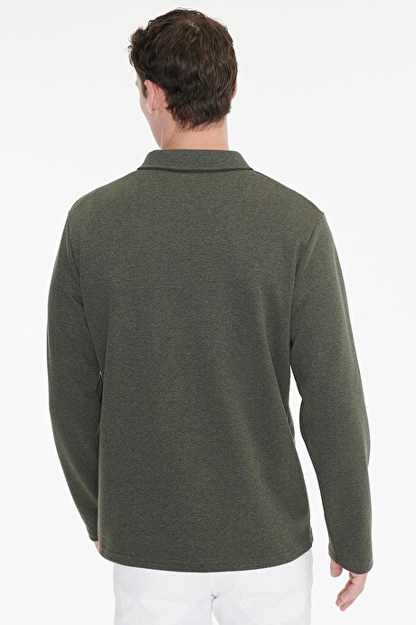 Pamuklu Standart Fit Normal Kesim Polo Yaka Haki Sweatshirt resmi