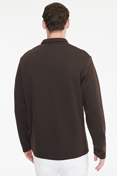Pamuklu Standart Fit Normal Kesim Polo Yaka Kahverengi Sweatshirt resmi