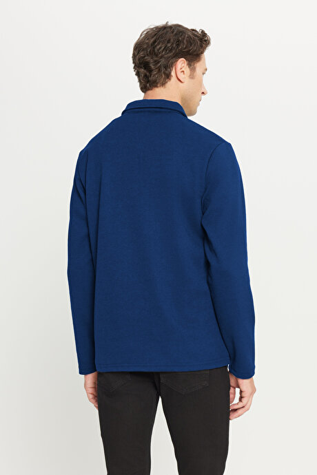 Pamuklu Standart Fit Normal Kesim Polo Yaka Lacivert Sweatshirt resmi