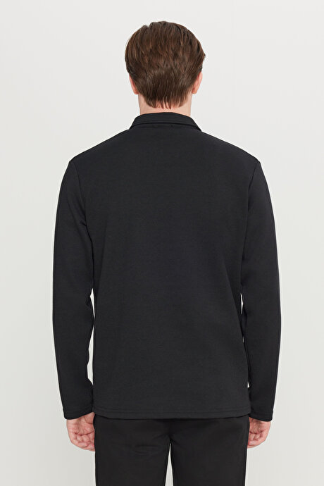 Pamuklu Standart Fit Normal Kesim Polo Yaka Siyah Sweatshirt resmi