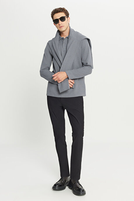 Pamuklu Standart Fit Normal Kesim Polo Yaka Gri Sweatshirt resmi