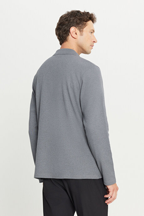 Pamuklu Standart Fit Normal Kesim Polo Yaka Gri Sweatshirt resmi