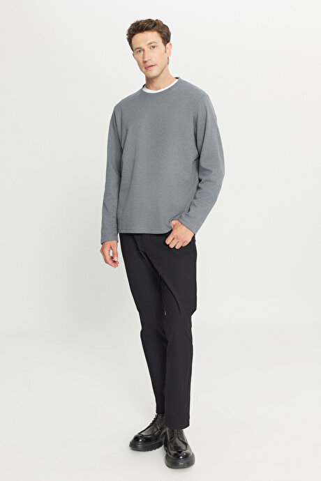 Pamuklu Standart Fit Normal Kesim Bisiklet Yaka Gri Sweatshirt resmi