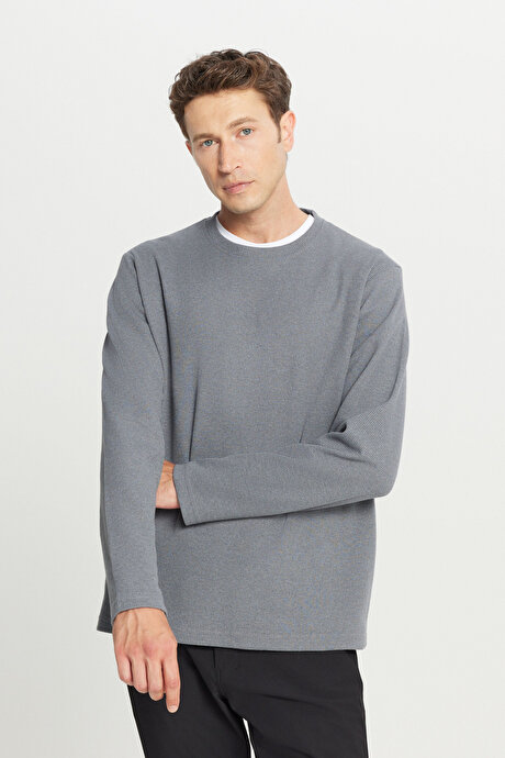 Pamuklu Standart Fit Normal Kesim Bisiklet Yaka Gri Sweatshirt resmi