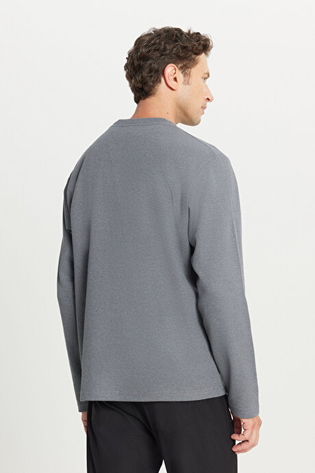 Pamuklu Standart Fit Normal Kesim Bisiklet Yaka Gri Sweatshirt resmi