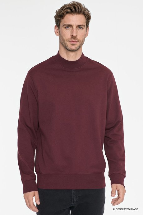Pamuklu Standart Fit Normal Kesim Yarım Balıkçı Yaka Bordo Sweatshirt resmi