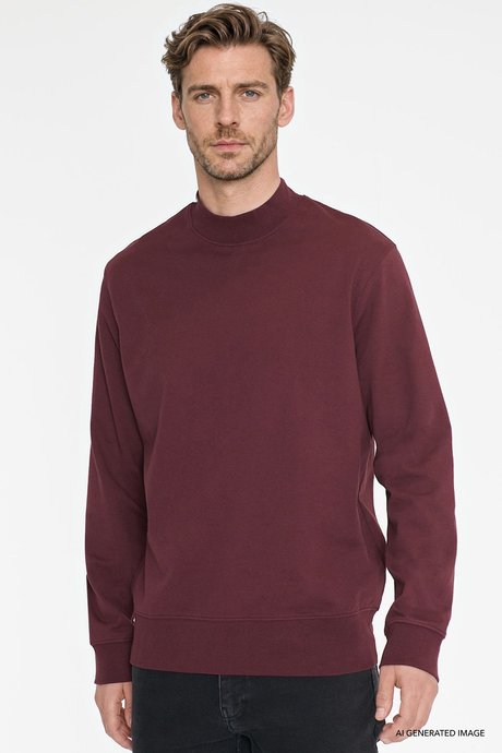 Pamuklu Standart Fit Normal Kesim Yarım Balıkçı Yaka Bordo Sweatshirt resmi