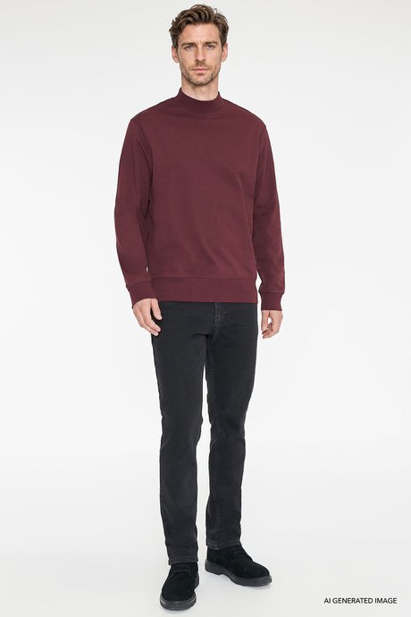 Pamuklu Standart Fit Normal Kesim Yarım Balıkçı Yaka Bordo Sweatshirt resmi