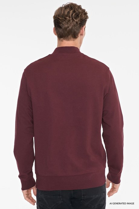 Pamuklu Standart Fit Normal Kesim Yarım Balıkçı Yaka Bordo Sweatshirt resmi