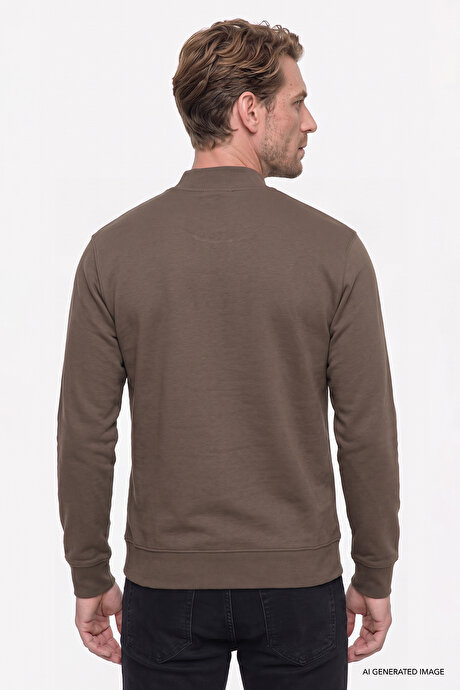 Pamuklu Standart Fit Normal Kesim Yarım Balıkçı Yaka Haki Sweatshirt resmi