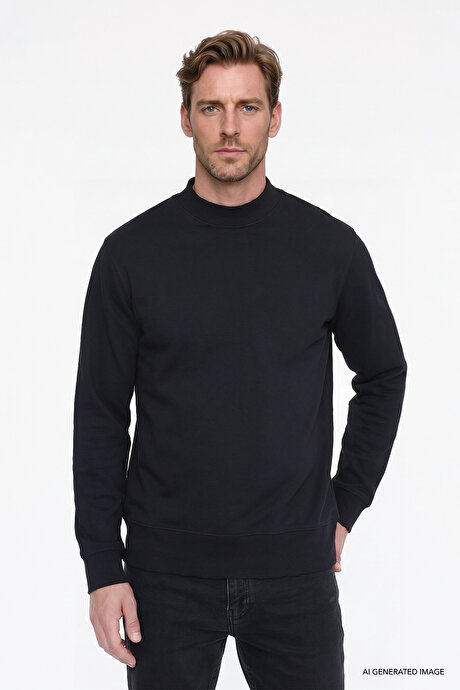 Pamuklu Standart Fit Normal Kesim Yarım Balıkçı Yaka Lacivert Sweatshirt resmi