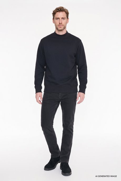 Pamuklu Standart Fit Normal Kesim Yarım Balıkçı Yaka Lacivert Sweatshirt resmi