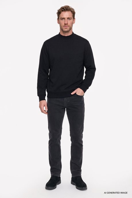 Pamuklu Standart Fit Normal Kesim Yarım Balıkçı Yaka Siyah Sweatshirt resmi