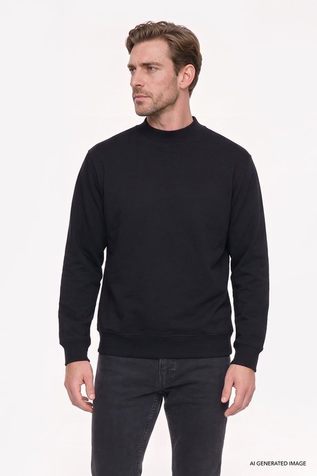 Pamuklu Standart Fit Normal Kesim Yarım Balıkçı Yaka Siyah Sweatshirt resmi
