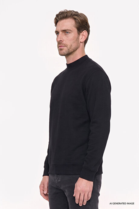 Pamuklu Standart Fit Normal Kesim Yarım Balıkçı Yaka Siyah Sweatshirt resmi