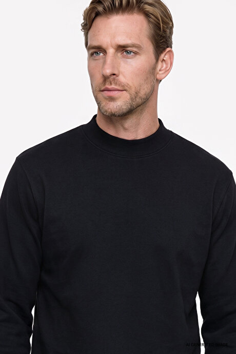Pamuklu Standart Fit Normal Kesim Yarım Balıkçı Yaka Siyah Sweatshirt resmi