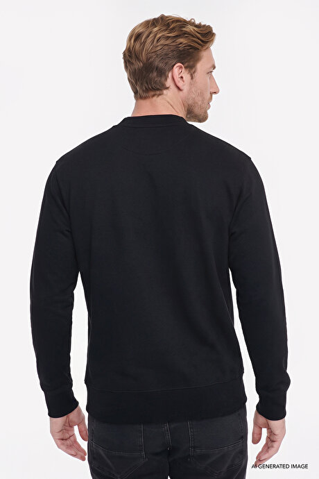 Pamuklu Standart Fit Normal Kesim Yarım Balıkçı Yaka Siyah Sweatshirt resmi