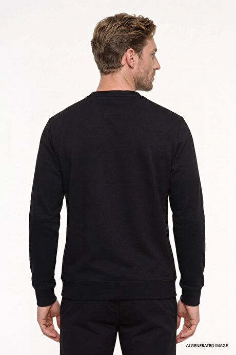 Pamuklu Standart Fit Normal Kesim Bisiklet Yaka Siyah Sweatshirt resmi