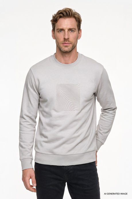Pamuklu Standart Fit Normal Kesim Bisiklet Yaka Triko Taş Sweatshirt resmi