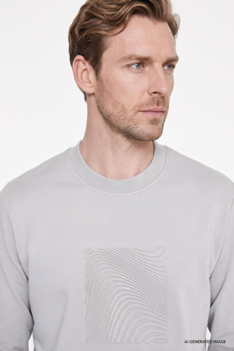 Pamuklu Standart Fit Normal Kesim Bisiklet Yaka Triko Taş Sweatshirt resmi