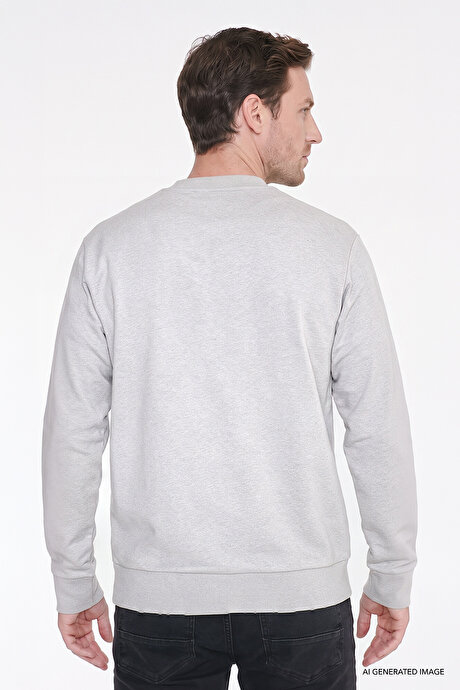 Pamuklu Standart Fit Normal Kesim Bisiklet Yaka Triko Taş Sweatshirt resmi